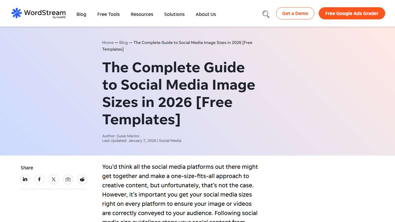 The Complete Guide to Social Media Image Sizes in 2026 [Free Templates] | WordStream
